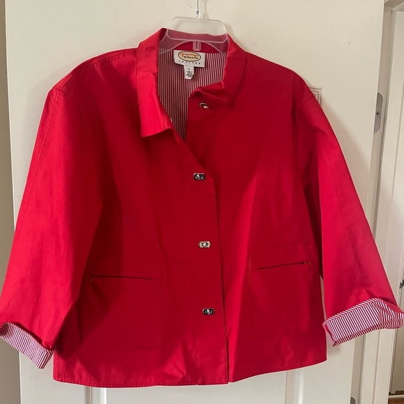 Talbots Petite Red Women's Cotton Jacket with Pinstripe Lining Women’s size L - Picture 7 of 14